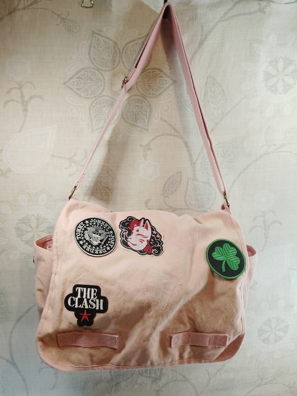 Rothco Vintage Washable Pink Canvas Messenger Bag with Patch Accents